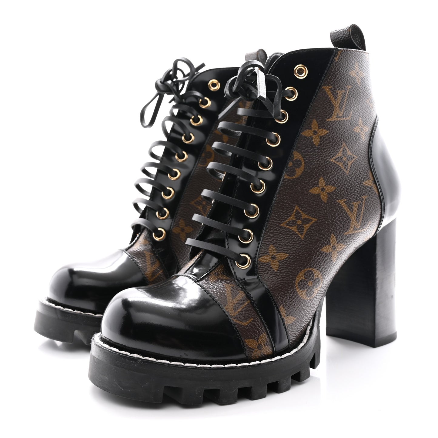 Patent Calfskin Monogram Star Trail Ankle Boots 40 Black