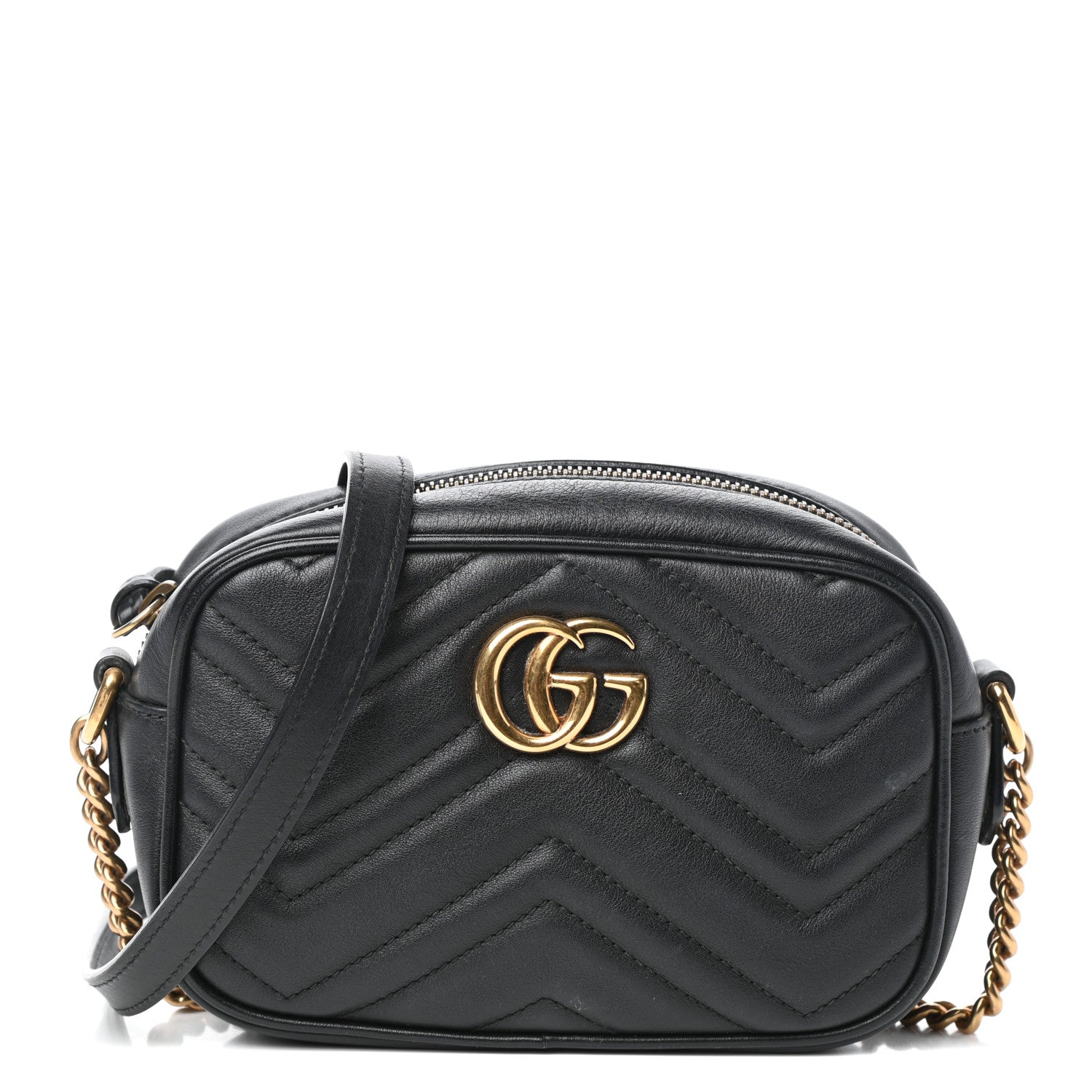Gucci Calfskin Matelasse Mini GG Marmont Chain Shoulder Bag Black 1 of 10