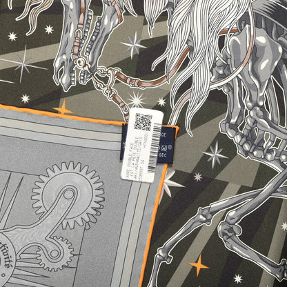 Hermes Silk C'est La Fete Scarf 90 Kaki Anthracite Gris 4 of 4