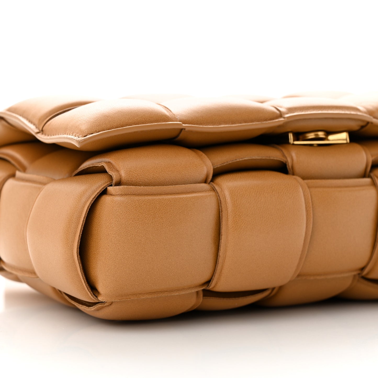 Nappa Maxi Intreccio Padded Cassette Crossbody Bag Caramel