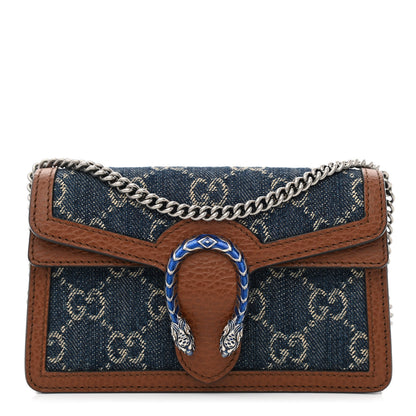 Gucci New Denim GG Monogram Dollar Calfskin Enamel Super Mini Dionysus Shoulder Bag Blue Tea Cuir Epilog Electric Blue 1 of 9