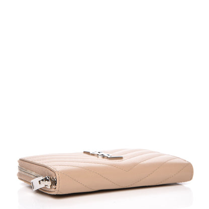 Saint Laurent Grain De Poudre Matelasse Chevron Monogram Zip Around Wallet Dark Beige 4 of 8
