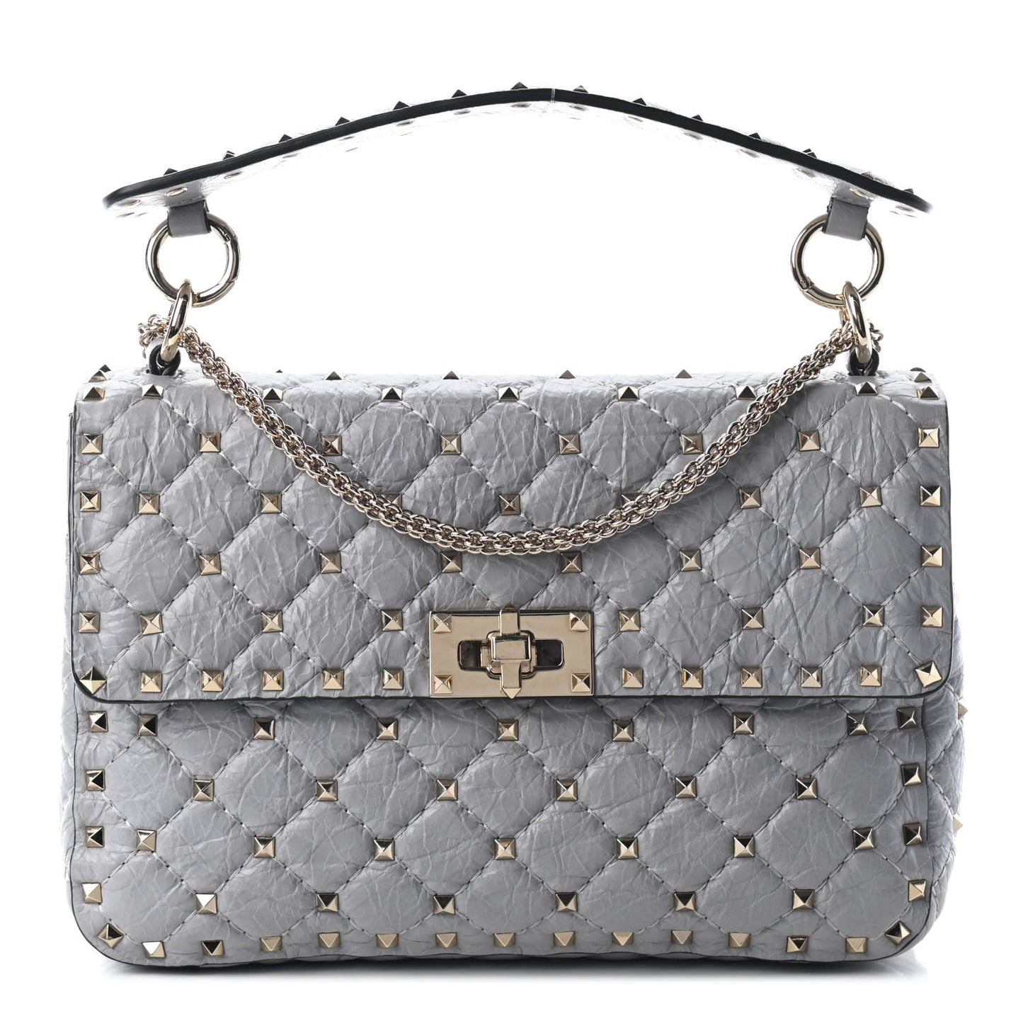 Craquele Nappa Medium Rockstud Spike Shoulder Bag Pastel Grey