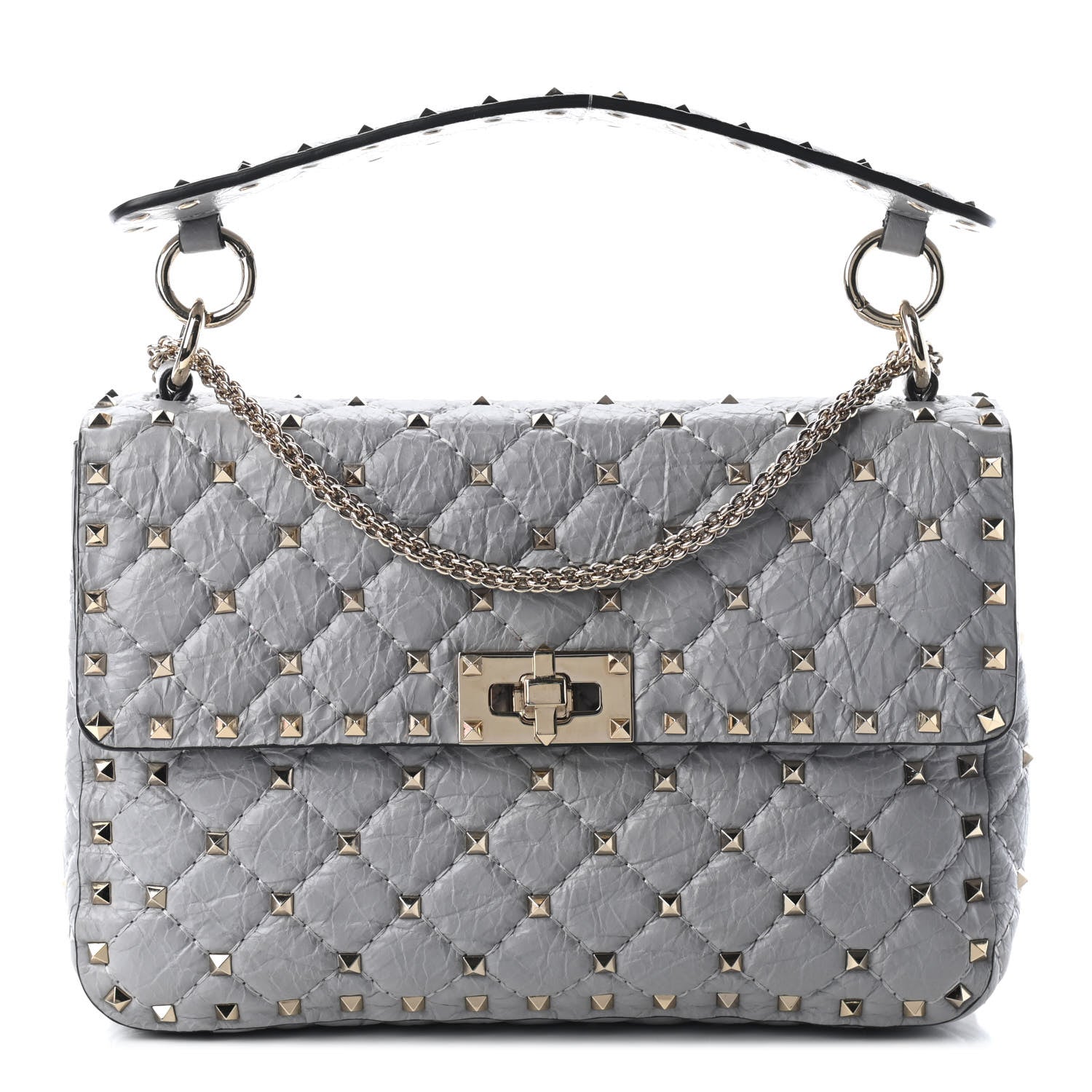 Valentino Garavani Craquele Nappa Medium Rockstud Spike Shoulder Bag Pastel Grey 1 of 9