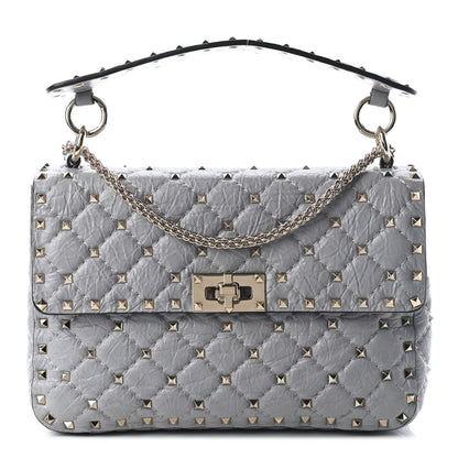 Valentino Garavani Craquele Nappa Medium Rockstud Spike Shoulder Bag Pastel Grey 1 of 9