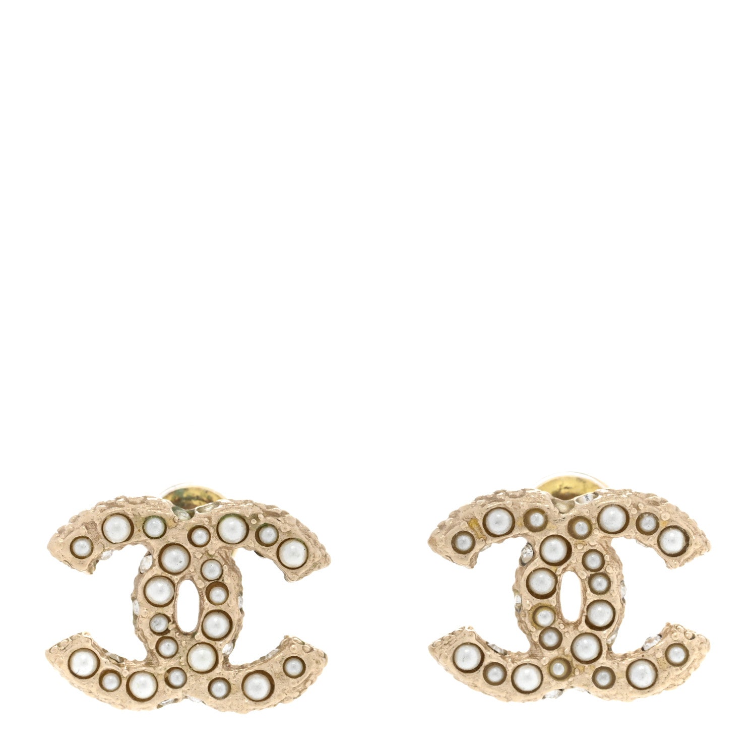 Chanel Pearl Crystal CC Earrings Light Gold 1 of 7