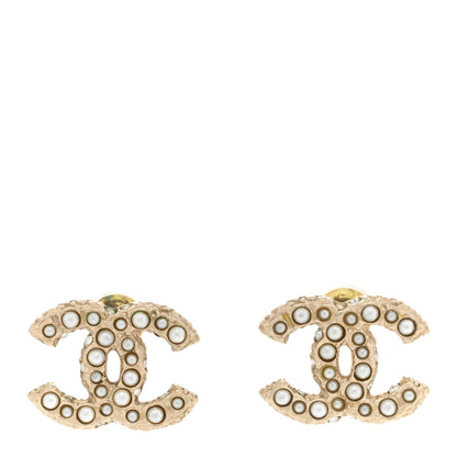 Chanel Pearl Crystal CC Earrings Light Gold 1 of 7