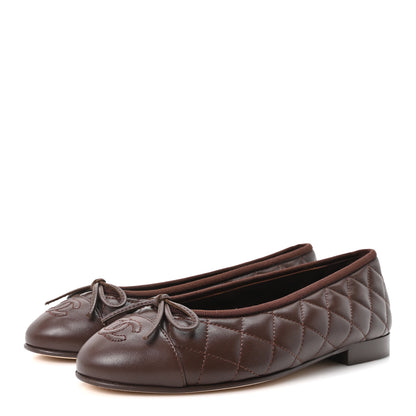 Chanel Lambskin Quilted CC Cap Toe Ballerina Flats 36 Dark Brown 4 of 10