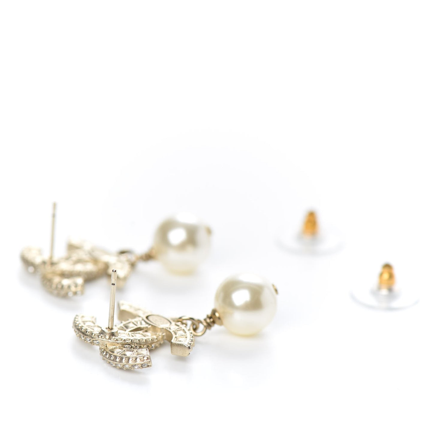 Crystal Pearl CC Drop Earrings Gold