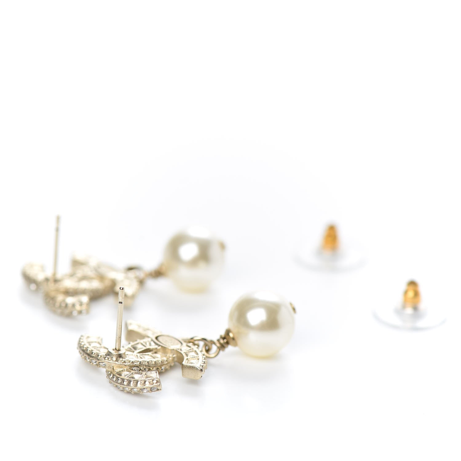 Chanel Crystal Pearl CC Drop Earrings Gold 3 of 5