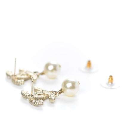 Chanel Crystal Pearl CC Drop Earrings Gold 3 of 5