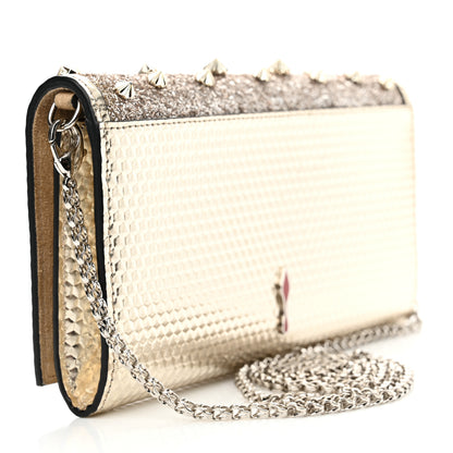 Christian Louboutin Patent Calfskin Pearl Boudoir Glitter Chain Wallet Platinum 3 of 11