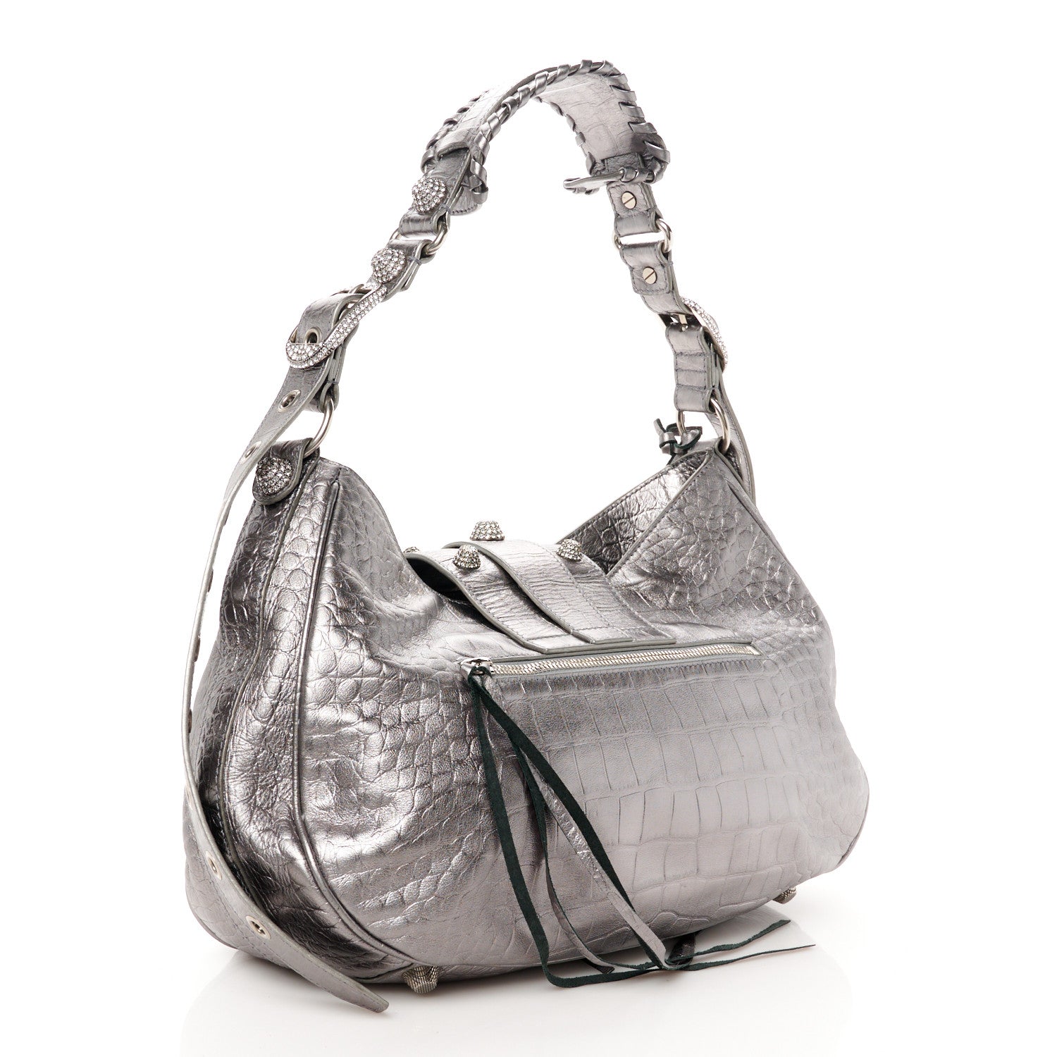 Balenciaga Metallic Agneau Arena Crystal Medium Le Cagole Shoulder Bag Silver 3 of 10