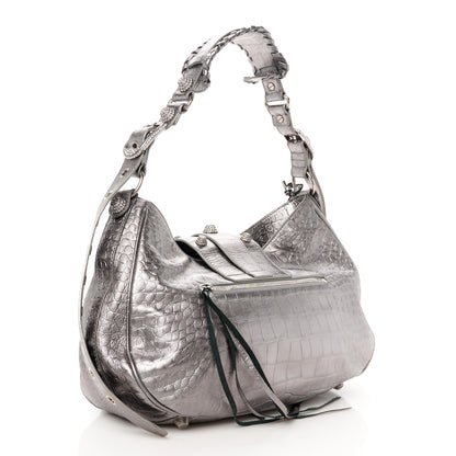 Balenciaga Metallic Agneau Arena Crystal Medium Le Cagole Shoulder Bag Silver 3 of 10