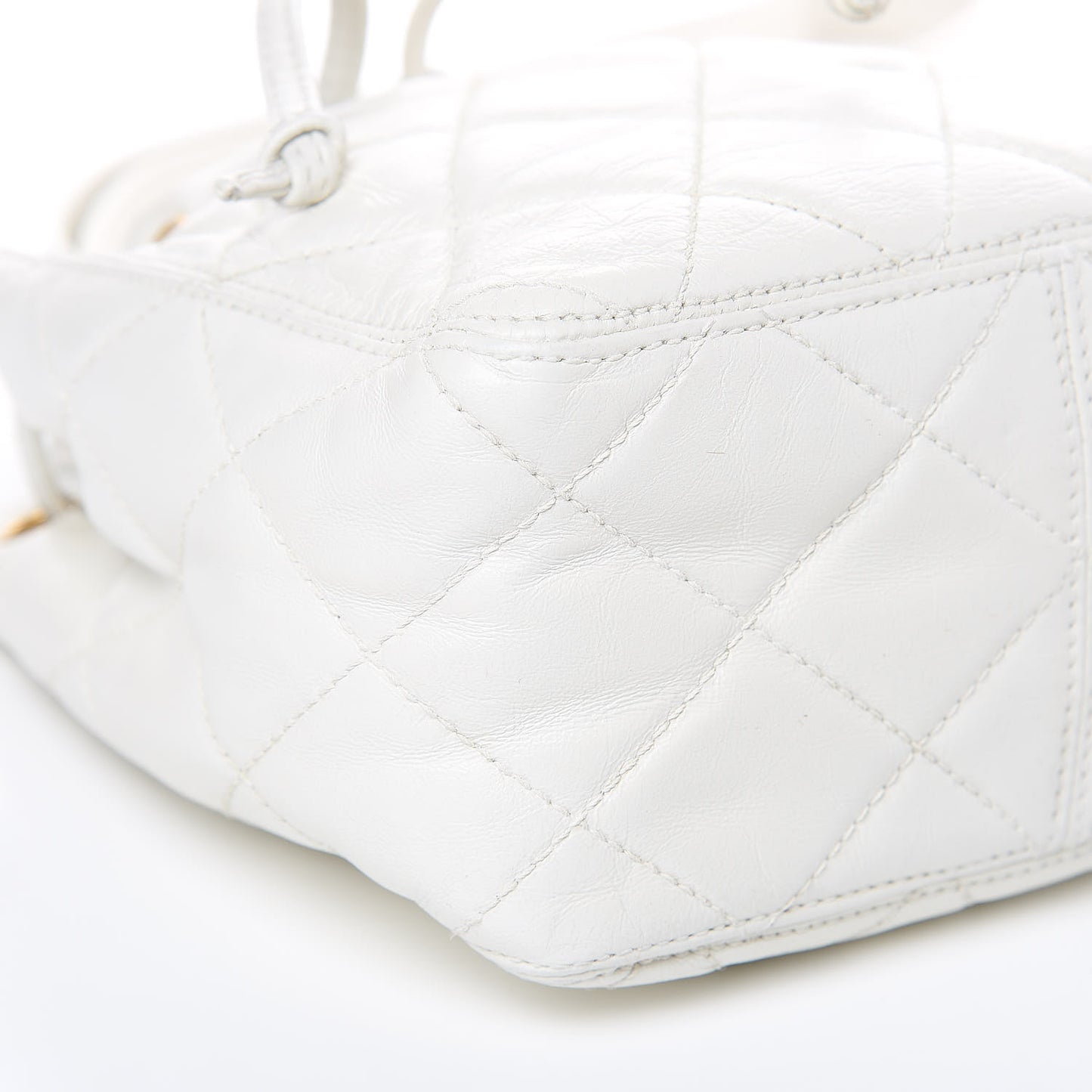 Calfskin Quilted Drawstring Bag White