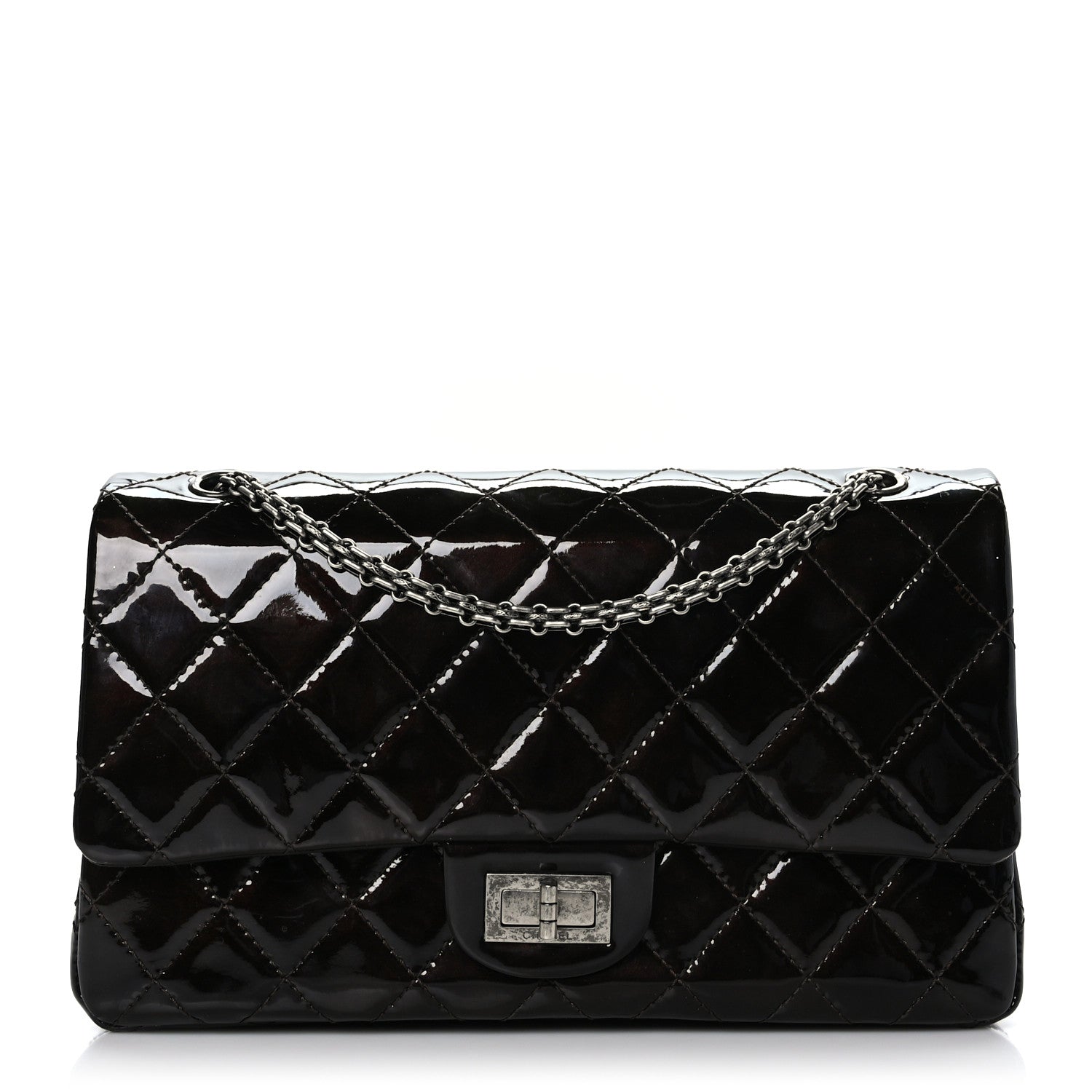 Chanel Distressed Patent Quilted 2.55 Reissue 227 Flap Dark Brown 1 of 10