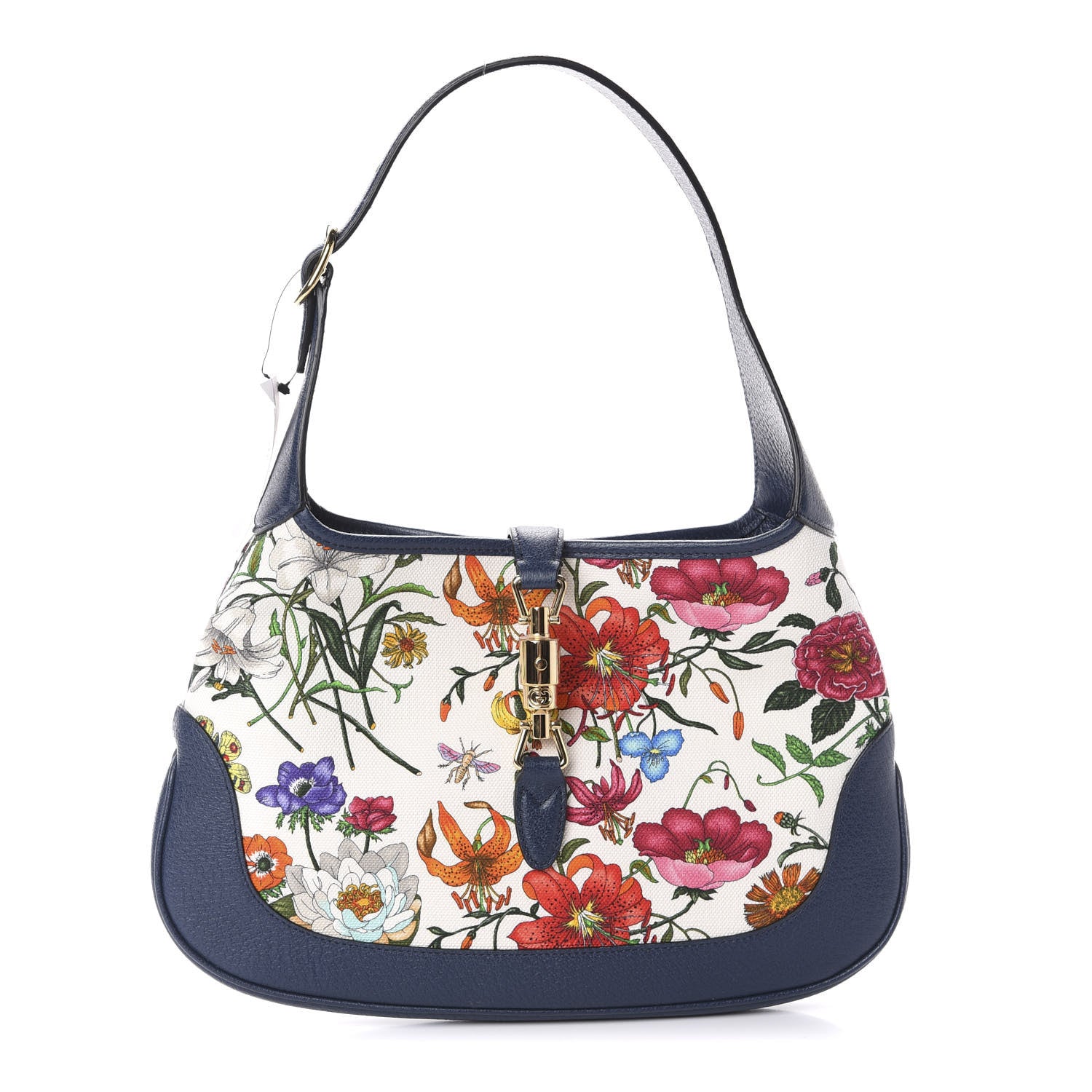Gucci Canvas Flora Medium Jackie Hobo Blue Agata 1 of 9