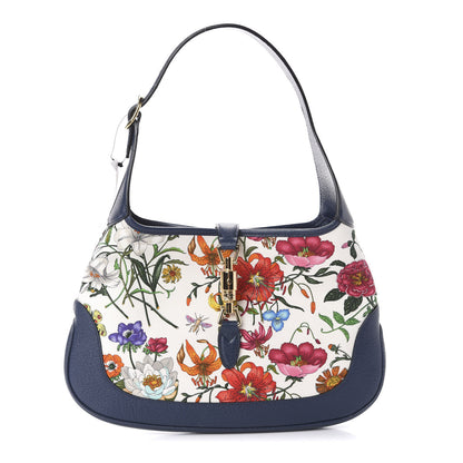 Gucci Canvas Flora Medium Jackie Hobo Blue Agata 1 of 9