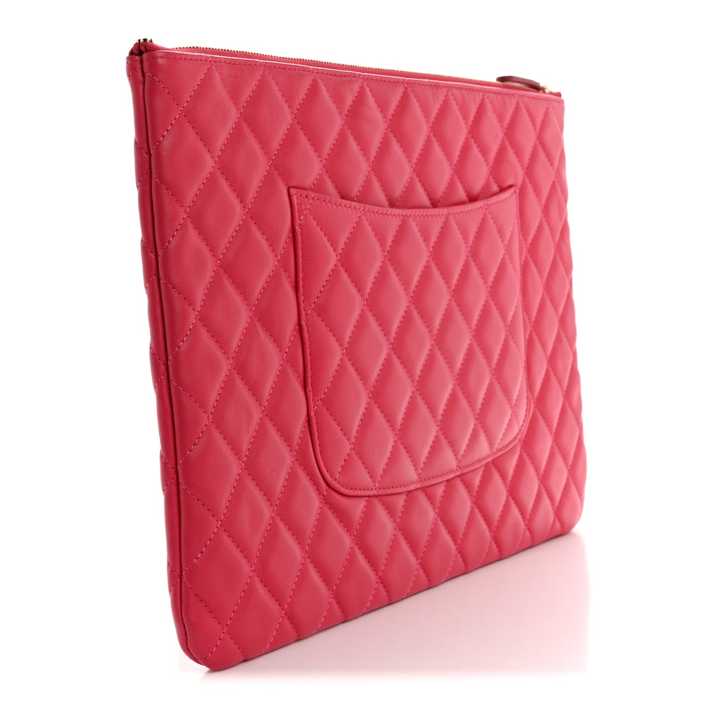 Lambskin Quilted Large Cosmetic Case Fuchsia
