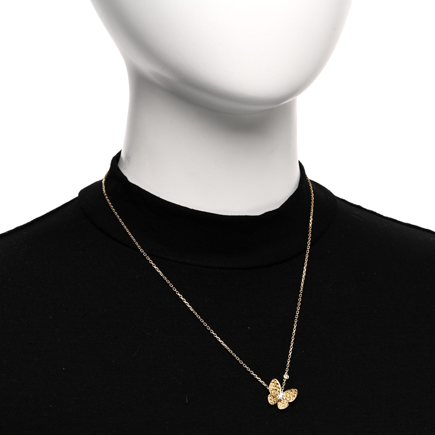 18K Yellow Gold Diamond Yellow Sapphire Two Butterfly Pendant Necklace
