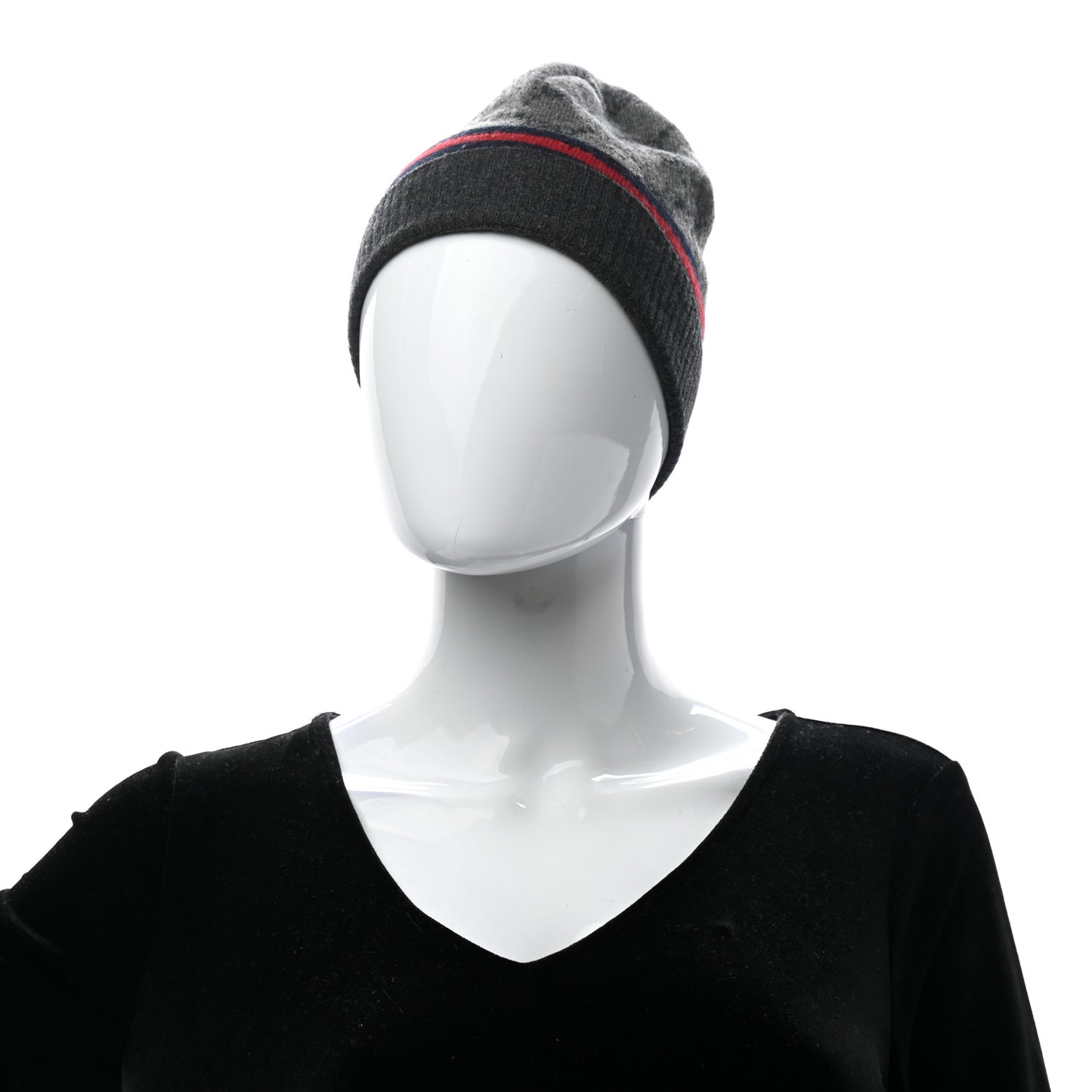 Wool Cashmere GG Monogram Web Arwin Beanie Hat Grey