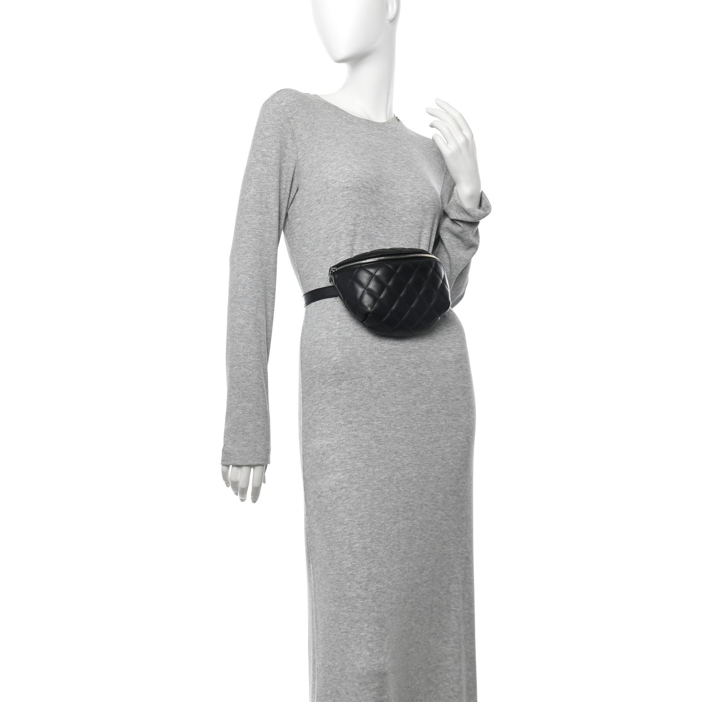 Calfskin Quilted Uniform Waist Belt Bag Black