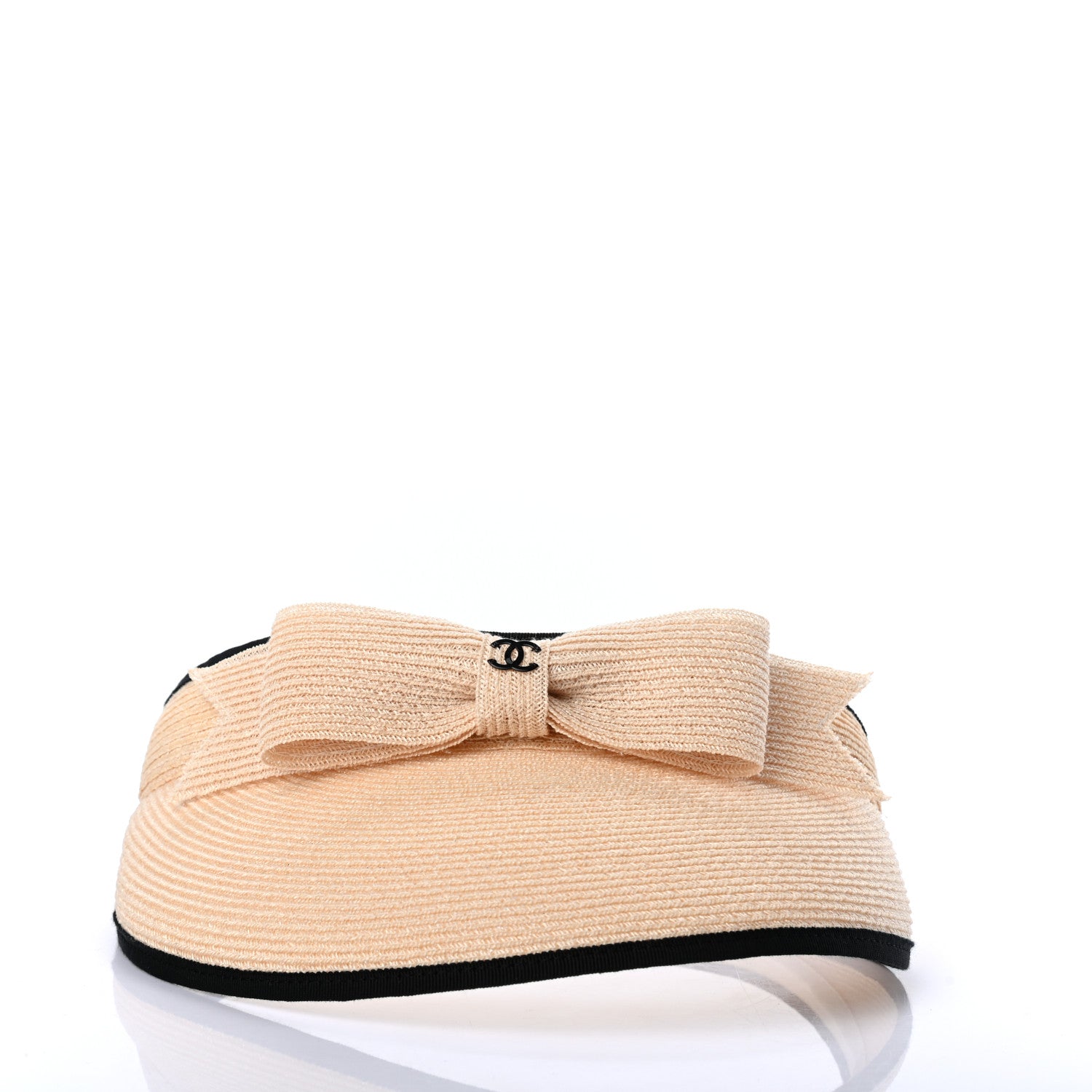Chanel Straw Grosgrain Visor L Beige Black 3 of 9