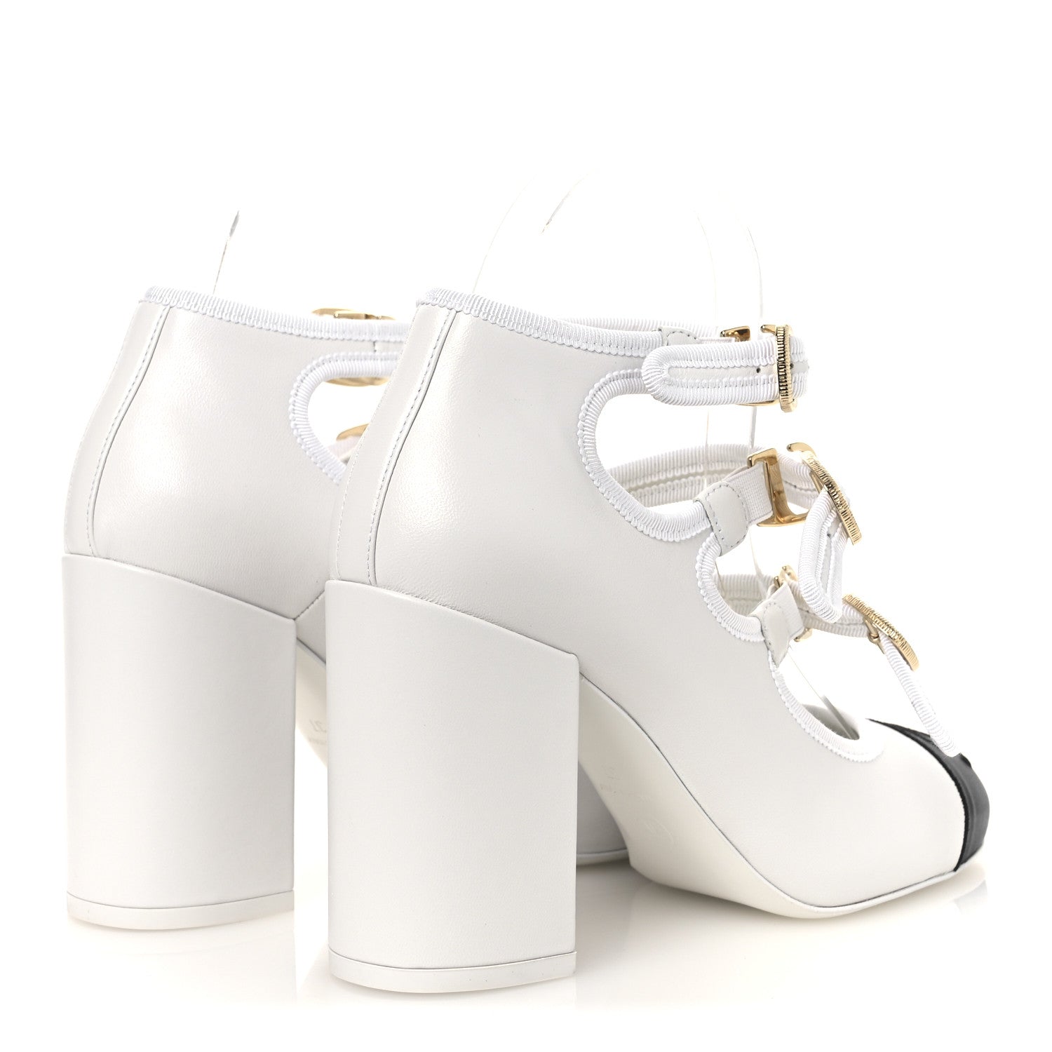 Chanel Lambskin Metal Mary Jane Pumps 37 White Black 1855610