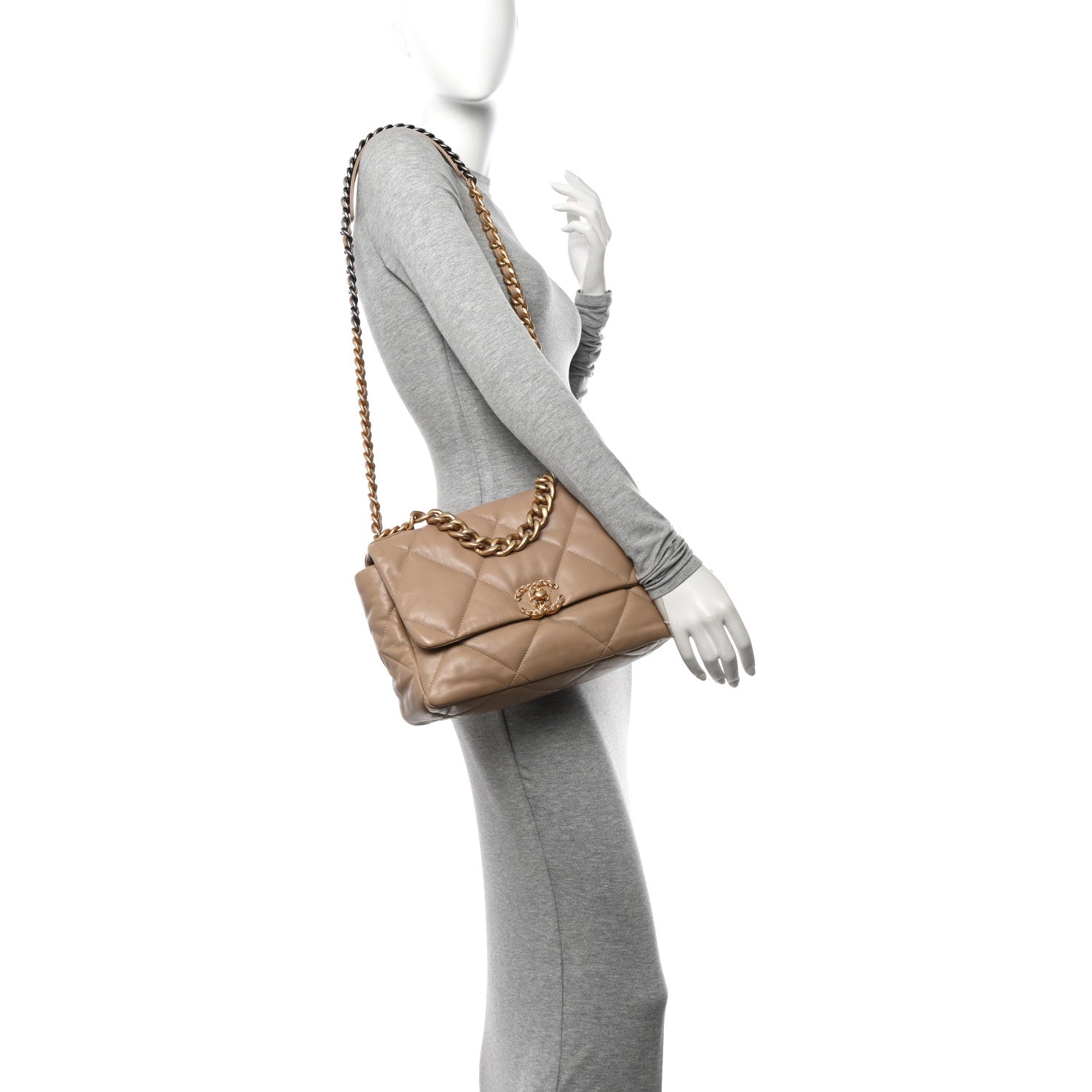 Chanel Lambskin Quilted Large Chanel 19 Flap Dark Beige 2 of 11