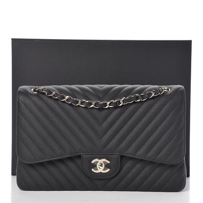Chanel Caviar Chevron Quilted Jumbo Double Flap Black 11 of 11