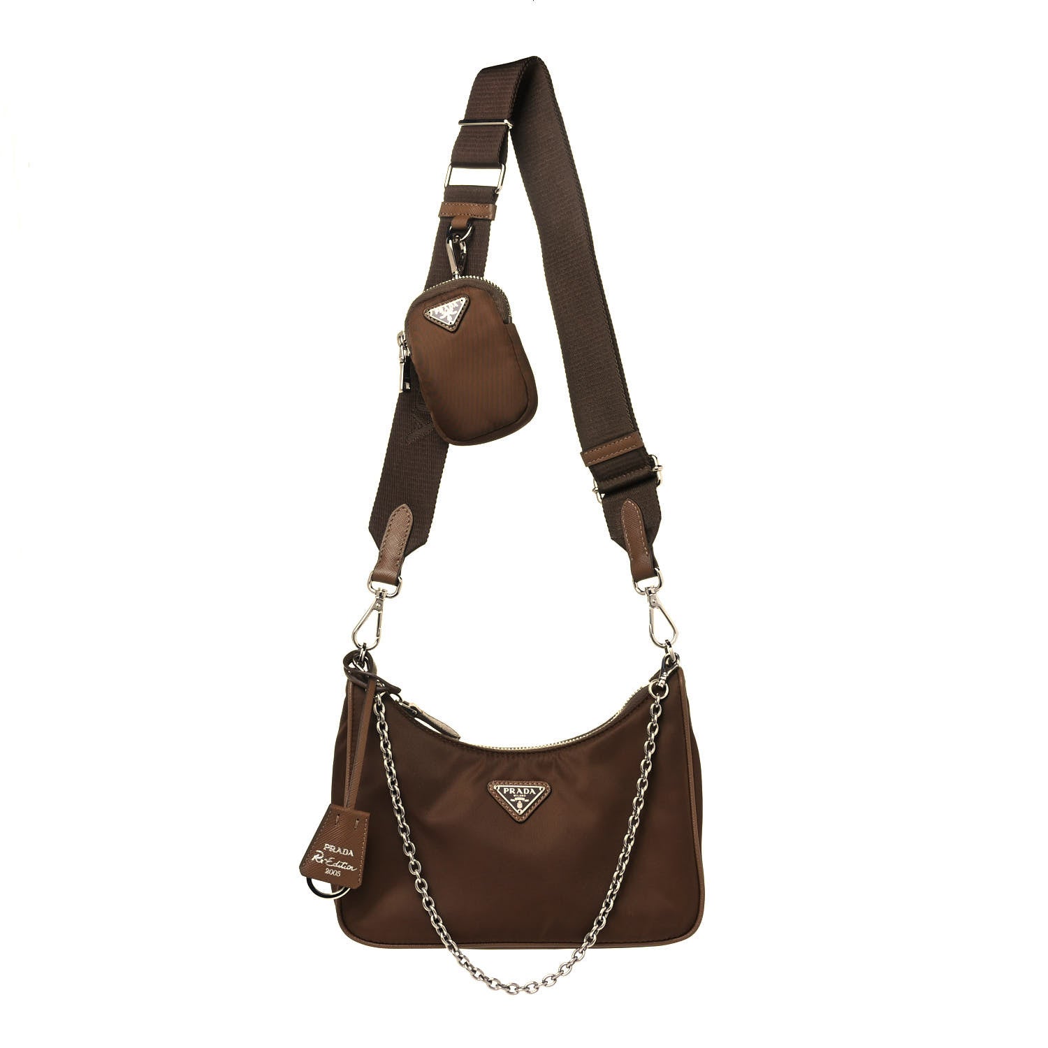 Prada Tessuto Nylon Saffiano Re-Edition 2005 Shoulder Bag Cacao 1 of 12