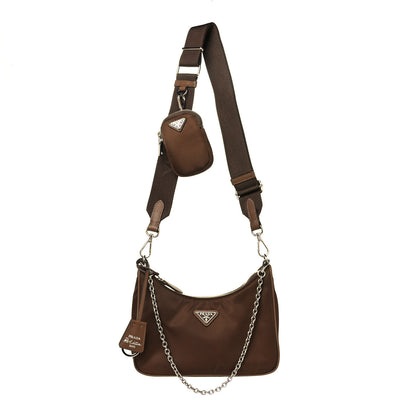 Prada Tessuto Nylon Saffiano Re-Edition 2005 Shoulder Bag Cacao 1 of 12