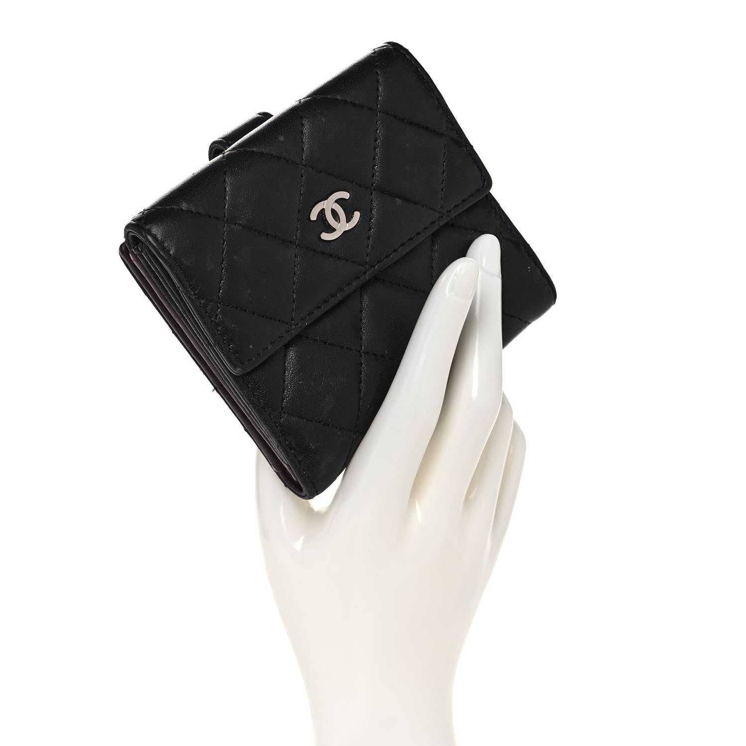 Chanel Lambskin Quilted Compact French Flap Wallet Black 2 of 11