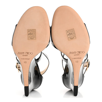 Jimmy Choo Patent Calfskin Fearne Wedge Sandals 40 Black 6 of 7
