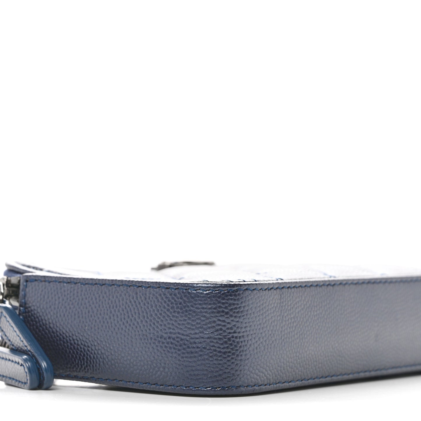 Metallic Caviar Quilted Small Boy Clutch With Chain Navy