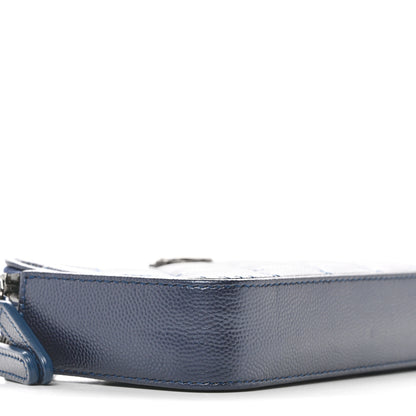 Chanel Metallic Caviar Quilted Small Boy Clutch With Chain Navy 12 of 13