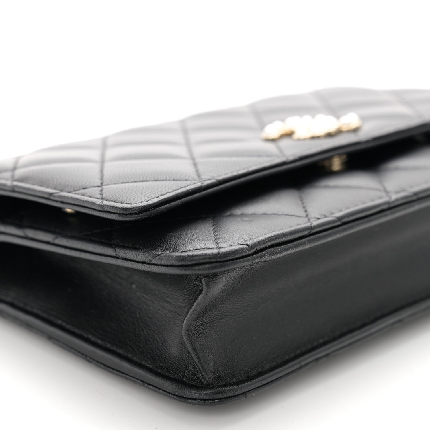 Chanel Lambskin Quilted Pearl CC Wallet on Chain WOC Black 10 of 12