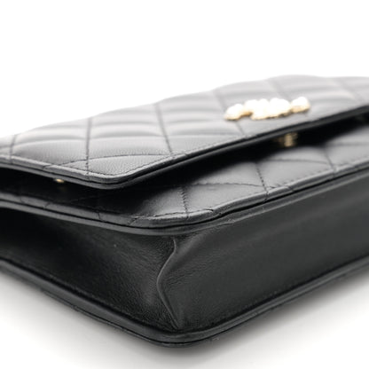 Chanel Lambskin Quilted Pearl CC Wallet on Chain WOC Black 10 of 12