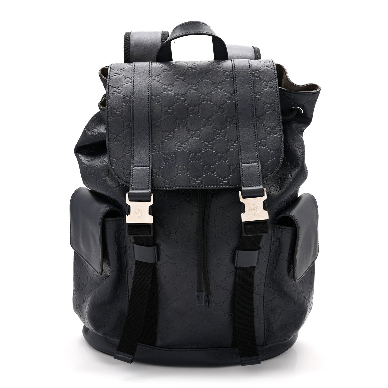 Gucci Guccissima Signature Double Buckle Backpack Navy 1 of 12