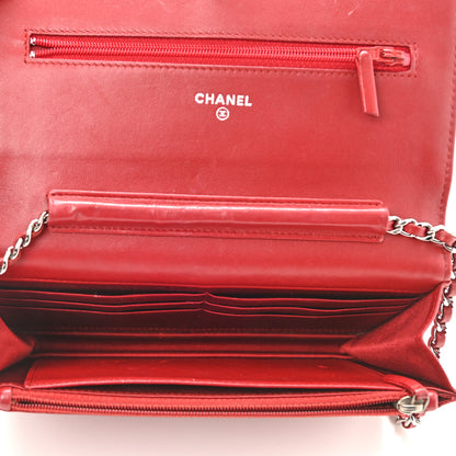 Chanel Lambskin Camellia Embossed Wallet On Chain WOC Red 5 of 13