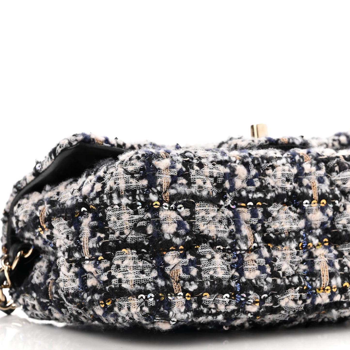 Glittered Tweed Quilted Mini Rectangular Flap Navy Blue