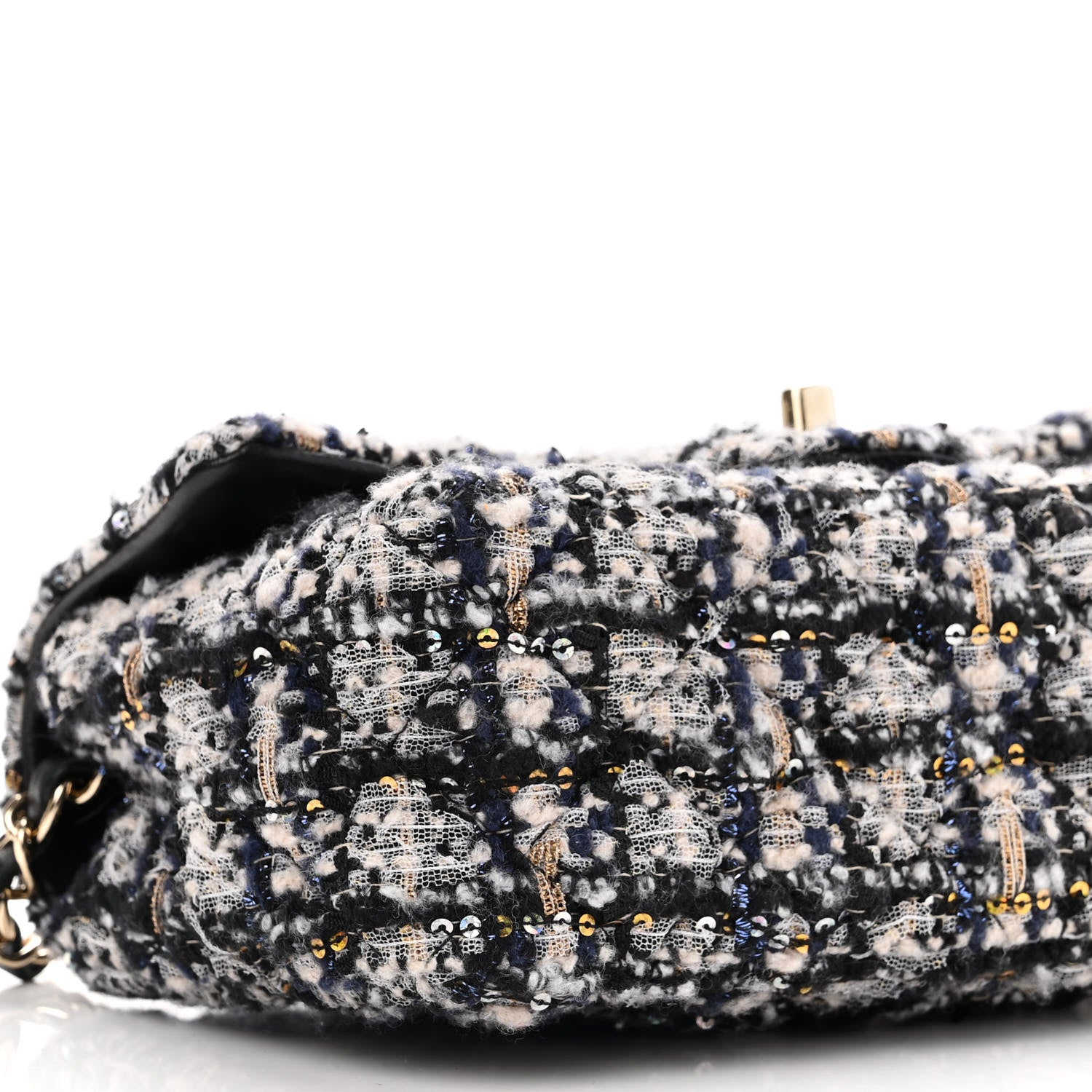 Chanel Glittered Tweed Quilted Mini Rectangular Flap Navy Blue 9 of 10