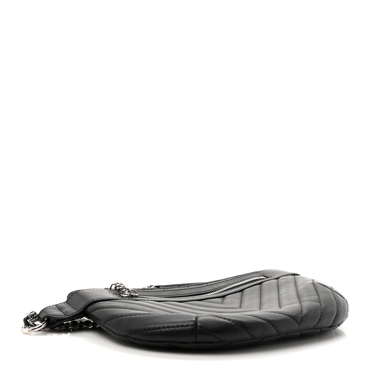 Lambskin Chevron Quilted Waist Belt Bag Black