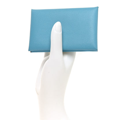 Hermes Epsom Calvi Card Case Celeste 2 of 8