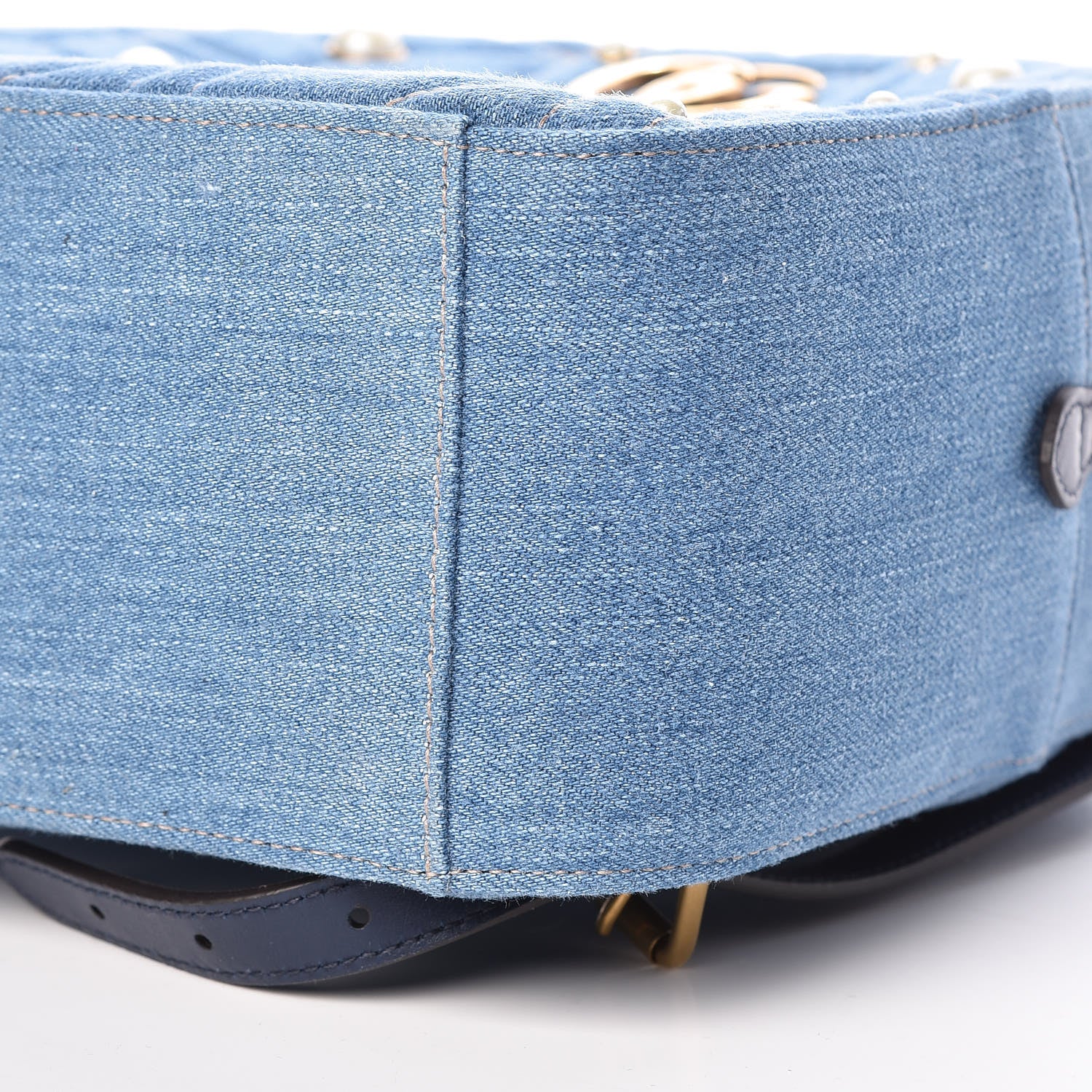 Gucci Kura Denim Matelasse Cubic Pearl Studded GG Marmont Dome Backpack Blue 9 of 11