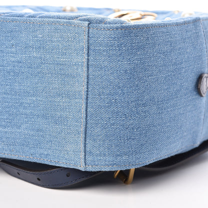 Gucci Kura Denim Matelasse Cubic Pearl Studded GG Marmont Dome Backpack Blue 9 of 11