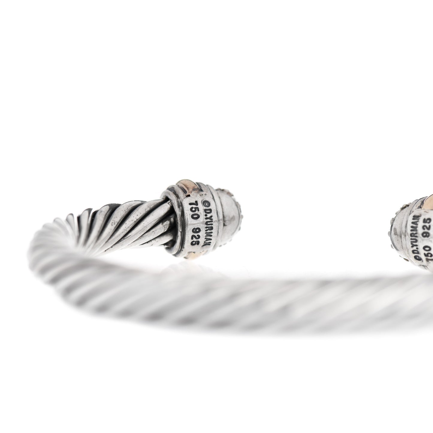Sterling Silver 18K Yellow Gold Diamond Pave 7mm Cable Classics Bracelet