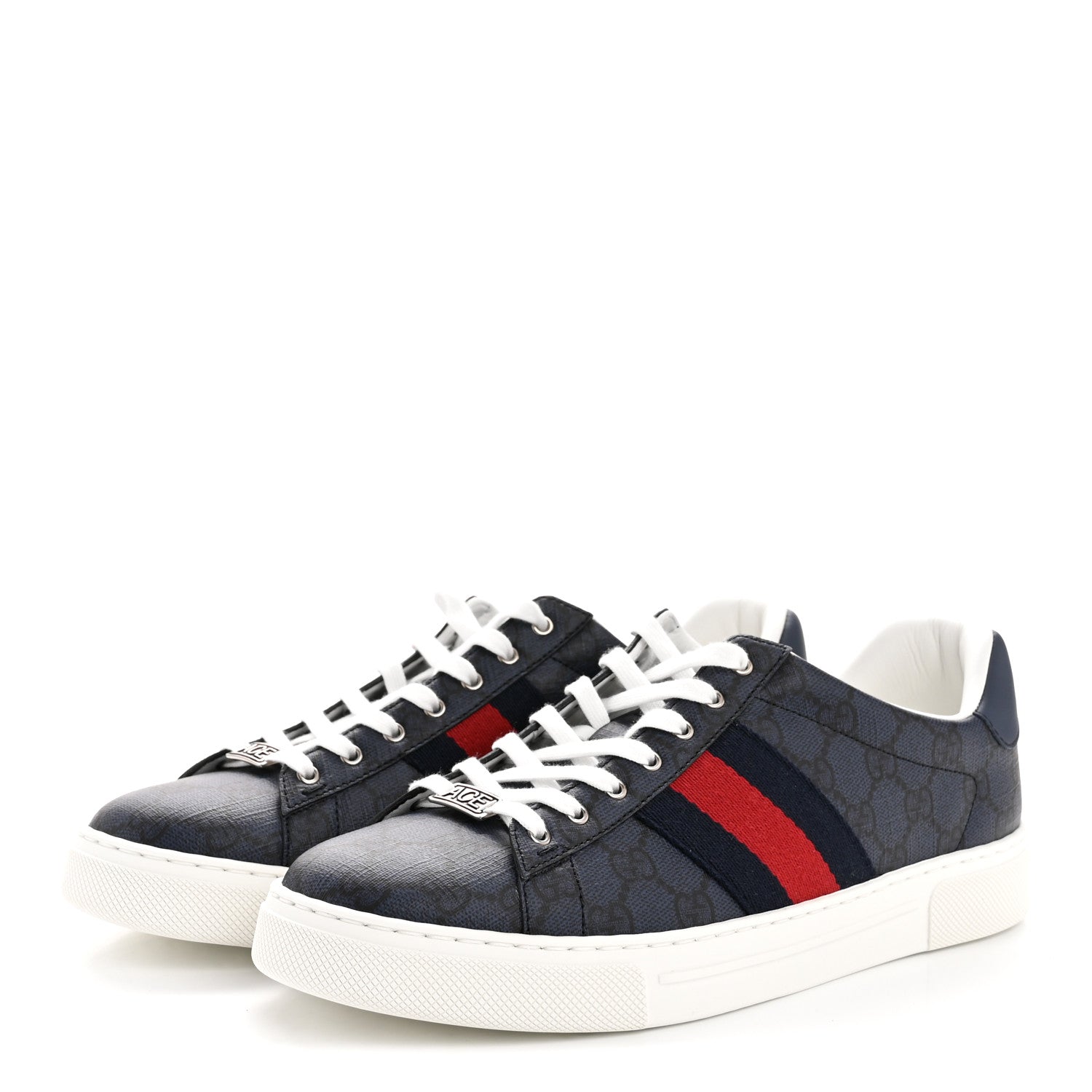 Gucci GG Supreme Monogram Web Mens New Ace Sneakers 8.5 Dark Blue 4 of 10