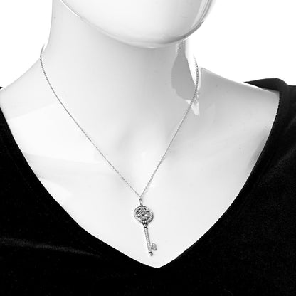 Tiffany Platinum Diamond Cobblestone Key Charm Pendant Necklace 2 of 5