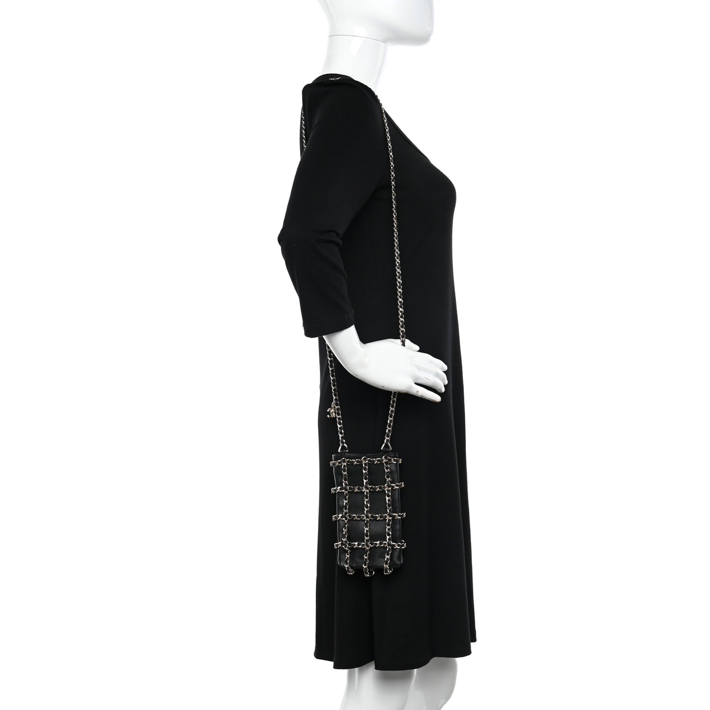 Lambskin Tech Me Out Clutch With Chain Black